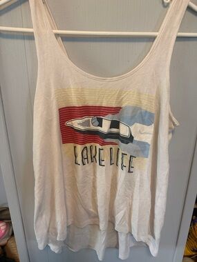 Lake Life Boat Graphic White Tank Top